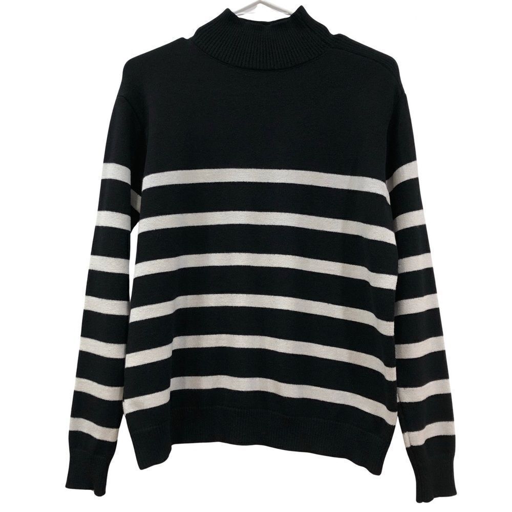 Sweater, Pullover Mock, Black/Ivory Tan, Size L - Picture 2 of 9